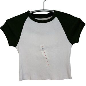 NWT Aerie Youth Girl Dark Green & White Raglan Baby T-Shirt Size Small